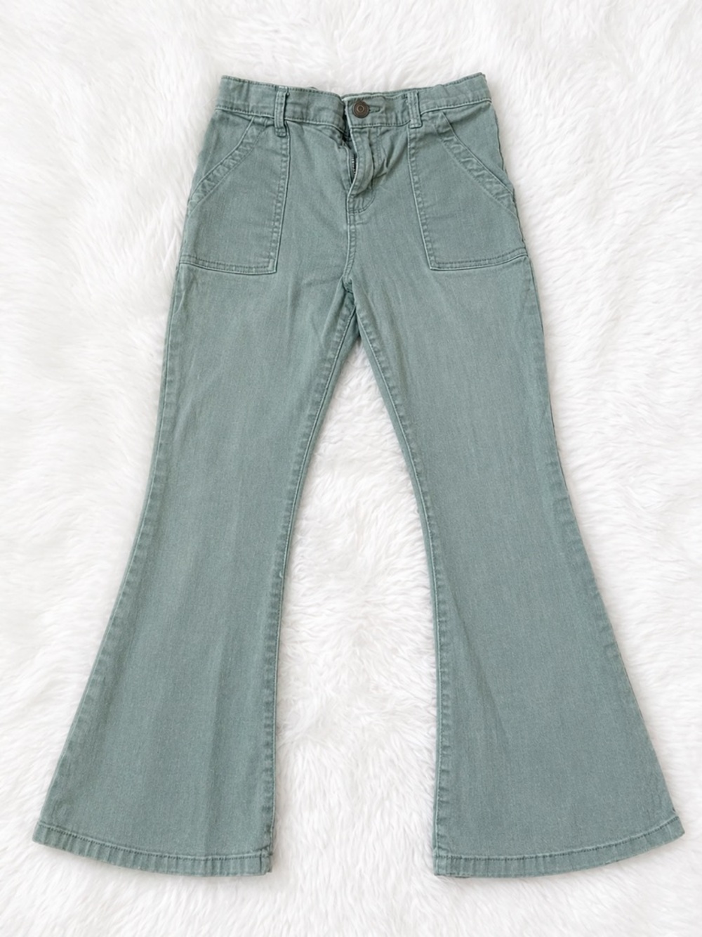OshKosh B’gosh Girls Green Flare Pants Size 8 Cotton Stretch Retro Style - Picture 2 of 7